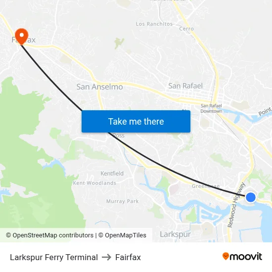 Larkspur Ferry Terminal to Fairfax map