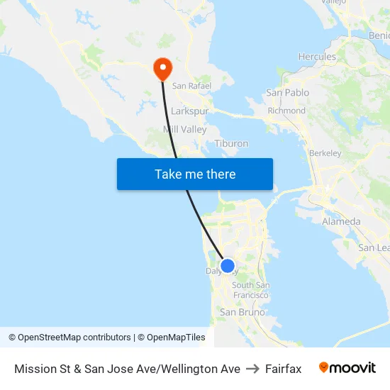 Mission St & San Jose Ave/Wellington Ave to Fairfax map