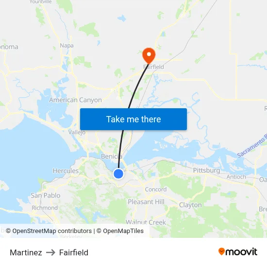 Martinez to Fairfield map