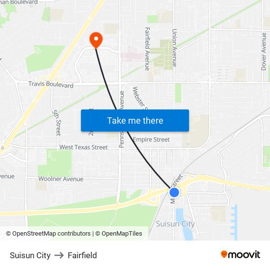 Suisun City to Fairfield map