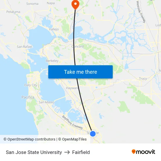 San Jose State University to Fairfield map