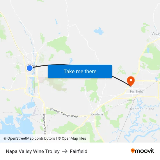 Napa Valley Wine Trolley to Fairfield map