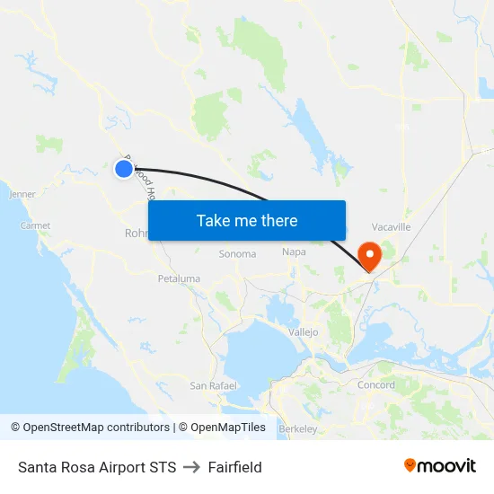 Santa Rosa Airport STS to Fairfield map