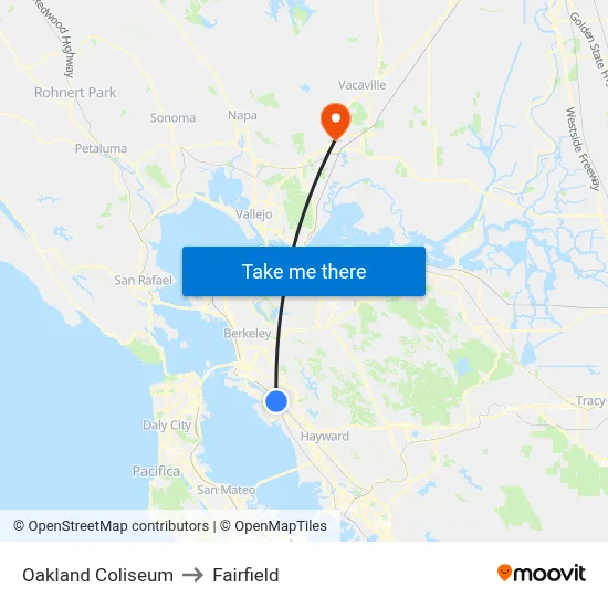 Oakland Coliseum to Fairfield map
