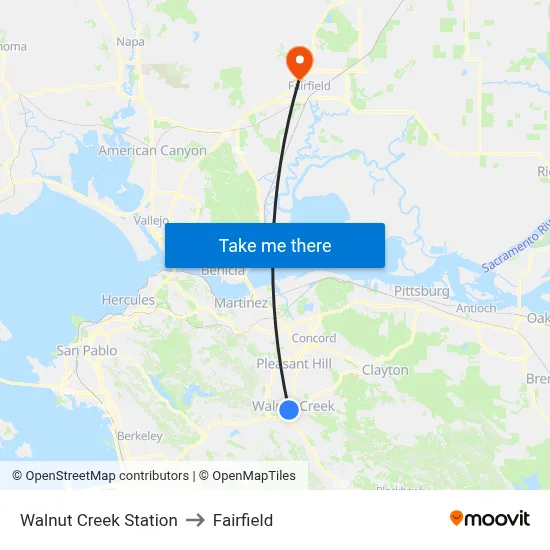 Walnut Creek Station to Fairfield map
