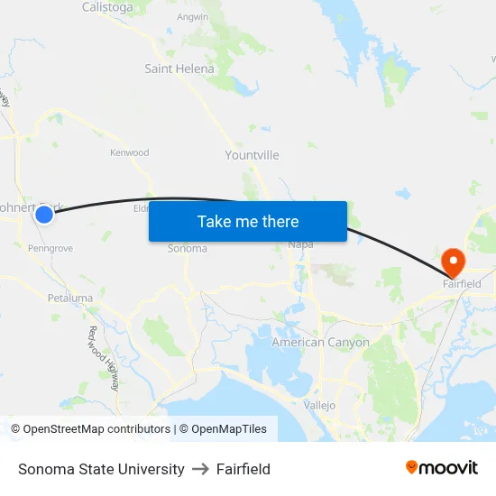 Sonoma State University to Fairfield map