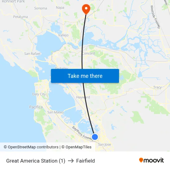 Great America Station (1) to Fairfield map