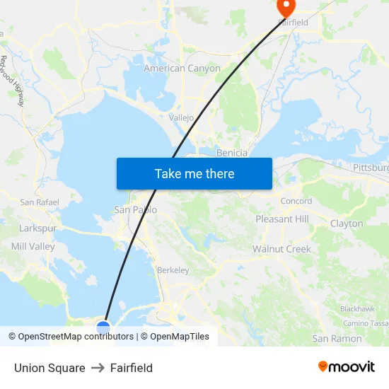 Union Square to Fairfield map