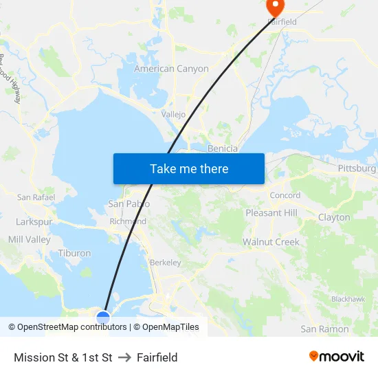 Mission St & 1st St to Fairfield map