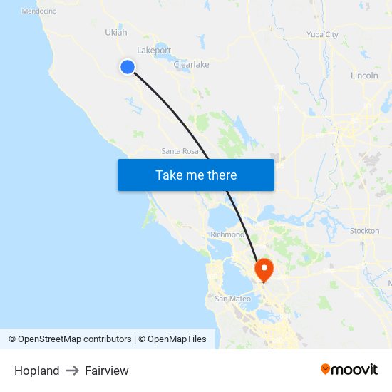 Hopland to Fairview map