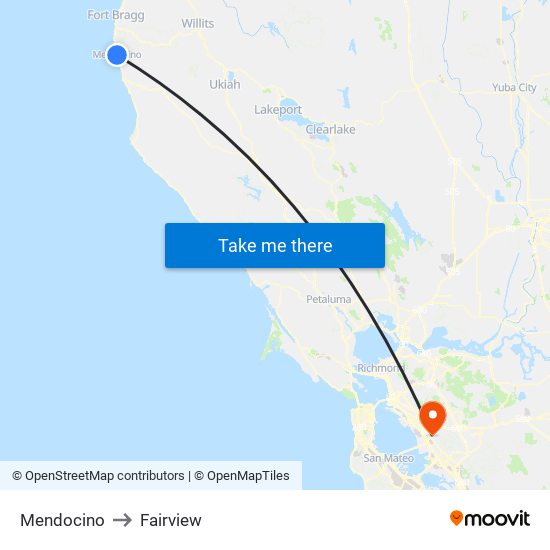 Mendocino to Fairview map