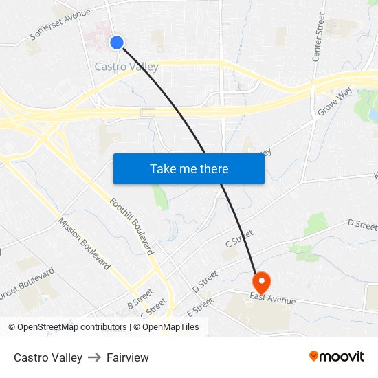 Castro Valley to Fairview map