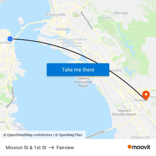 Mission St & 1st St to Fairview map