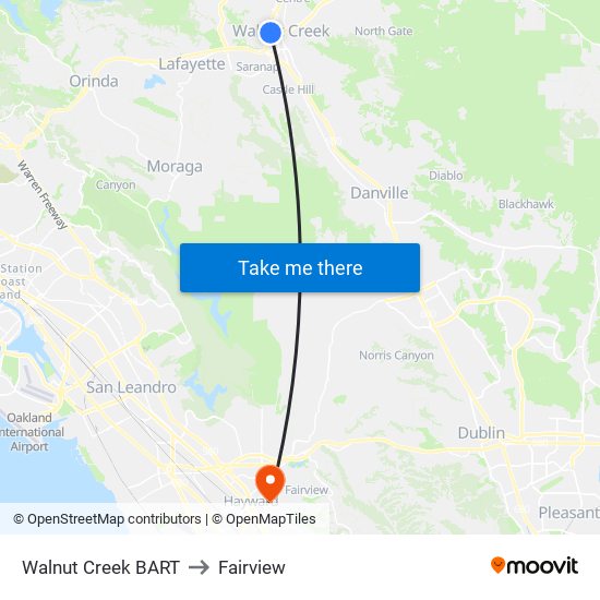 Walnut Creek BART to Fairview map