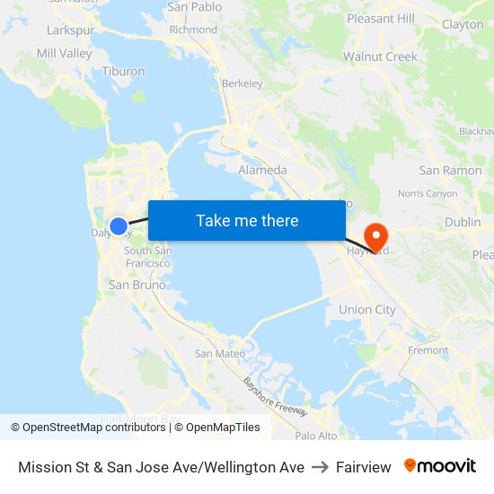 Mission St & San Jose Ave/Wellington Ave to Fairview map