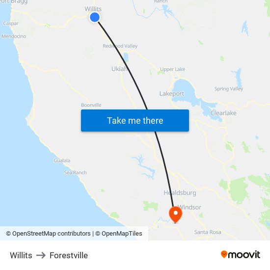 Willits to Forestville map