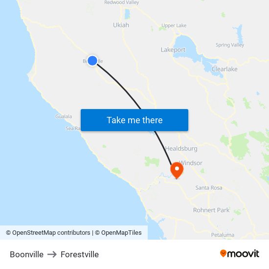 Boonville to Forestville map