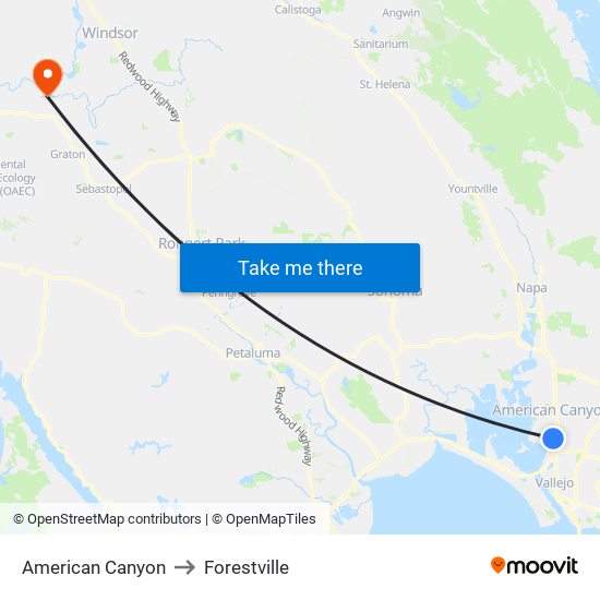 American Canyon to Forestville map