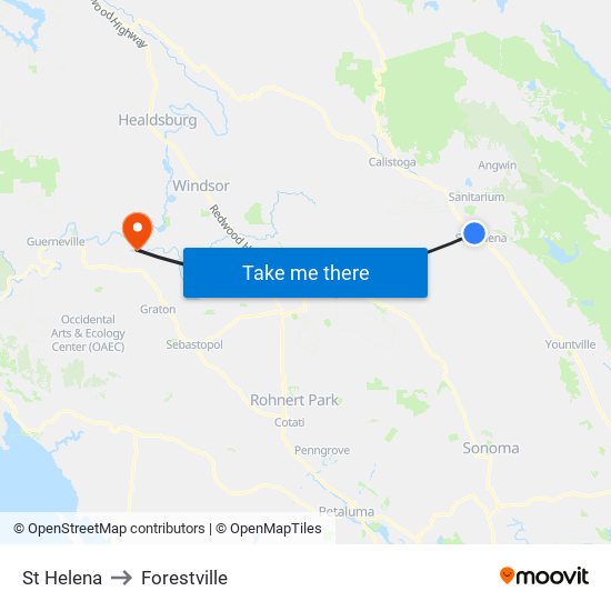 St Helena to Forestville map