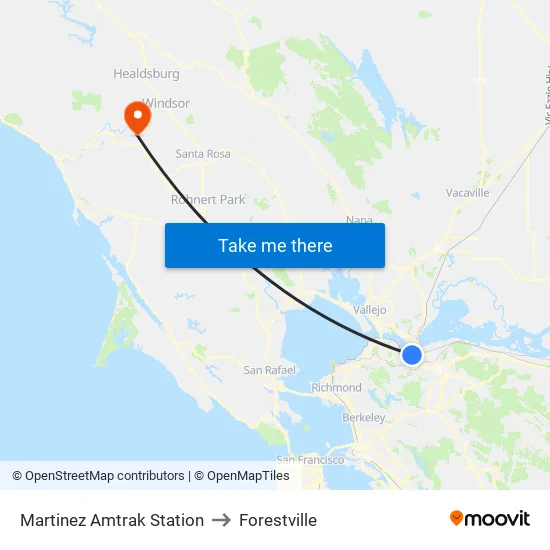 Martinez Amtrak Station to Forestville map
