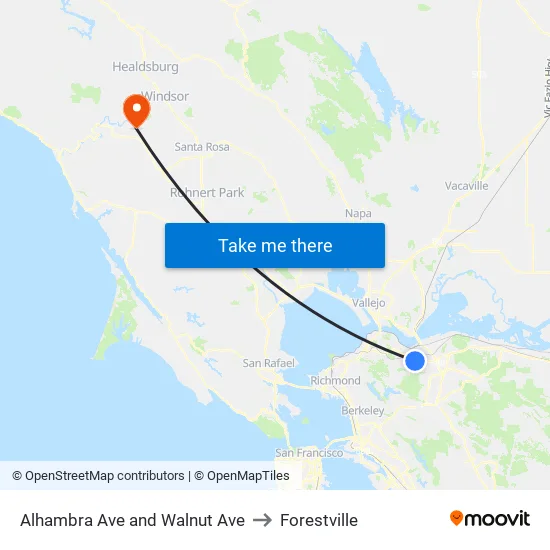 Alhambra Ave and Walnut Ave to Forestville map