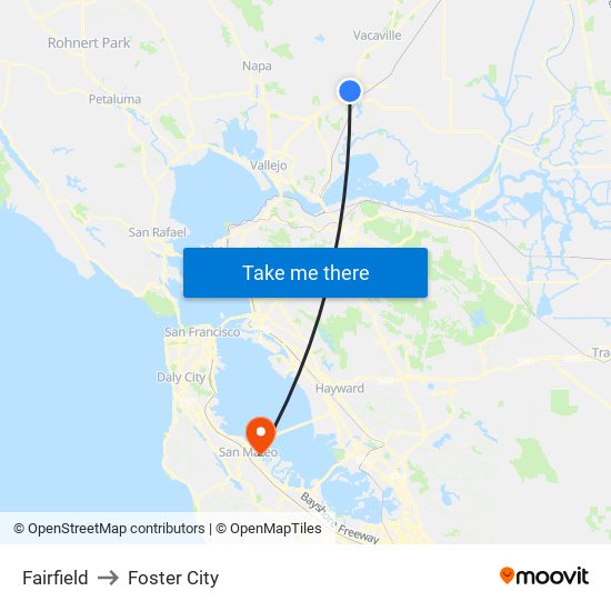 Fairfield to Foster City map