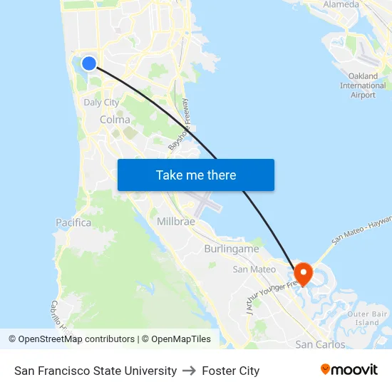 San Francisco State University to Foster City map