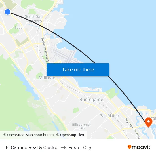El Camino Real & Costco to Foster City map