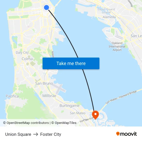 Union Square to Foster City map