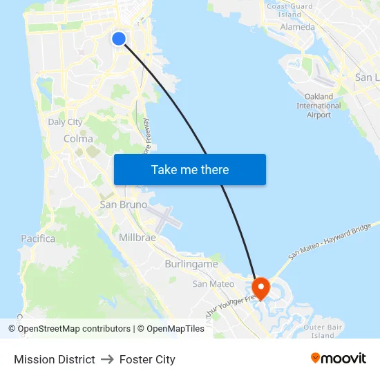 Mission District to Foster City map