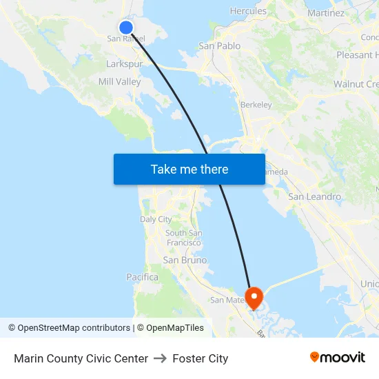 Marin County Civic Center to Foster City map