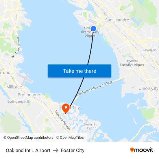 Oakland Int'L Airport to Foster City map