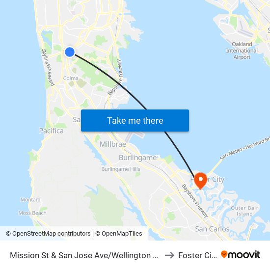 Mission St & San Jose Ave/Wellington Ave to Foster City map