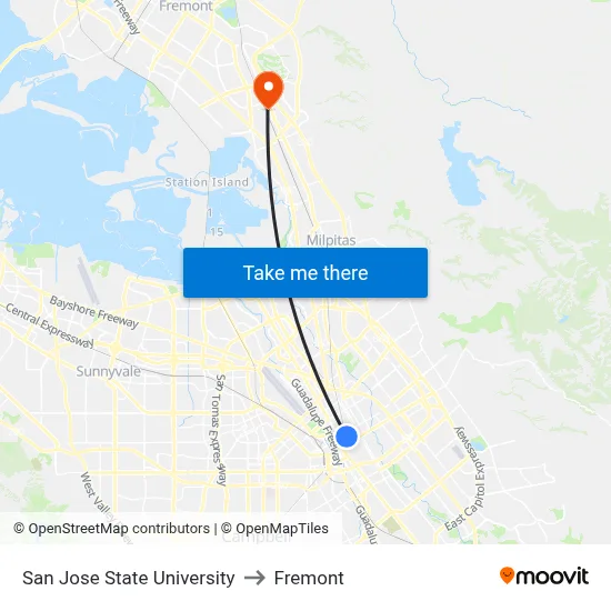 San Jose State University to Fremont map