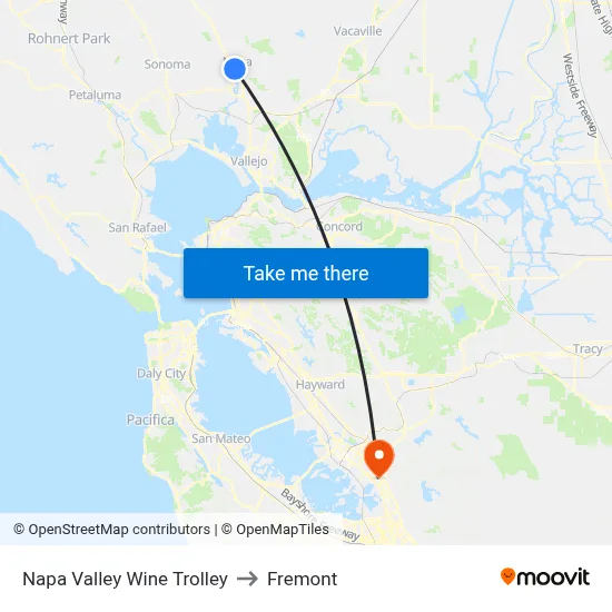 Napa Valley Wine Trolley to Fremont map