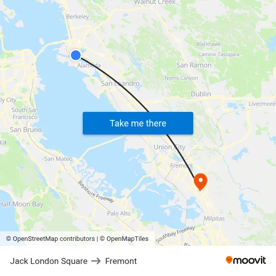 Jack London Square to Fremont map