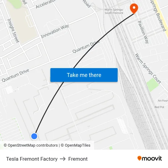 Tesla Fremont Factory to Fremont map