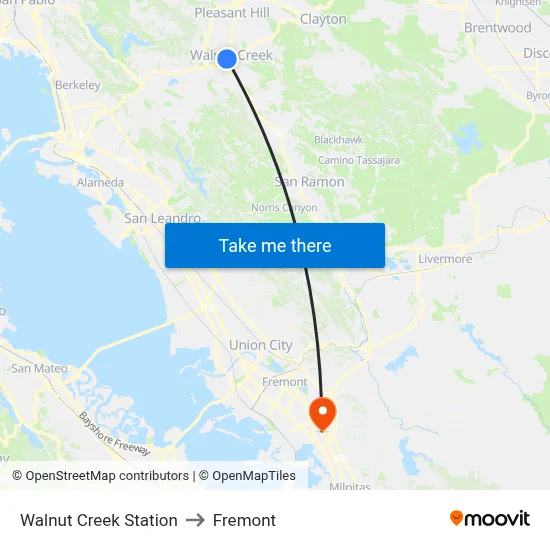 Walnut Creek Station to Fremont map