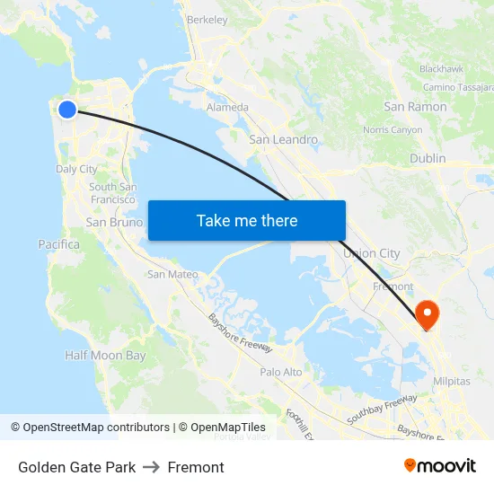 Golden Gate Park to Fremont map