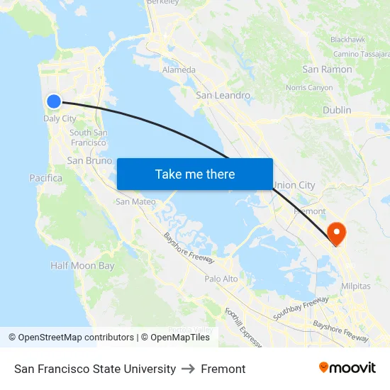 San Francisco State University to Fremont map