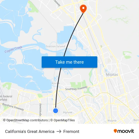 California's Great America to Fremont map