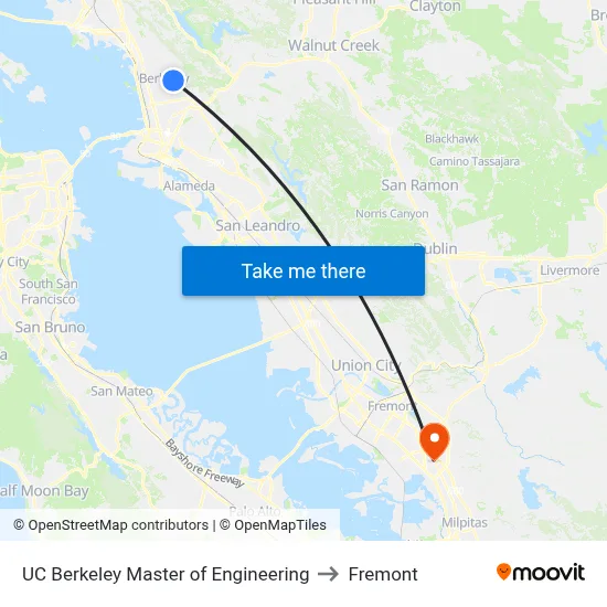 UC Berkeley Master of Engineering to Fremont map