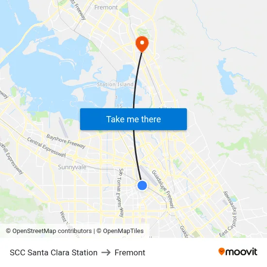 SCC Santa Clara Station to Fremont map