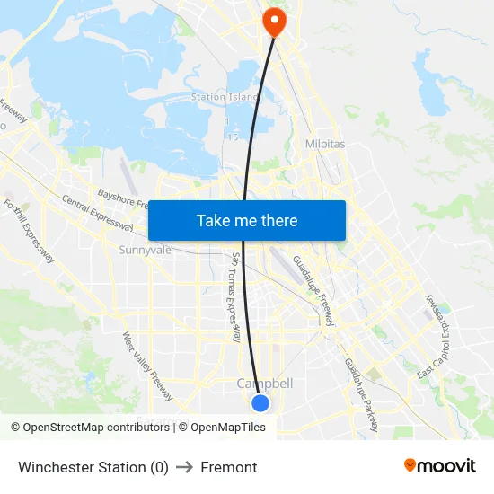 Winchester Station (0) to Fremont map