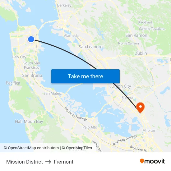 Mission District to Fremont map