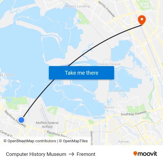 Computer History Museum to Fremont map