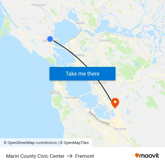 Marin County Civic Center to Fremont map