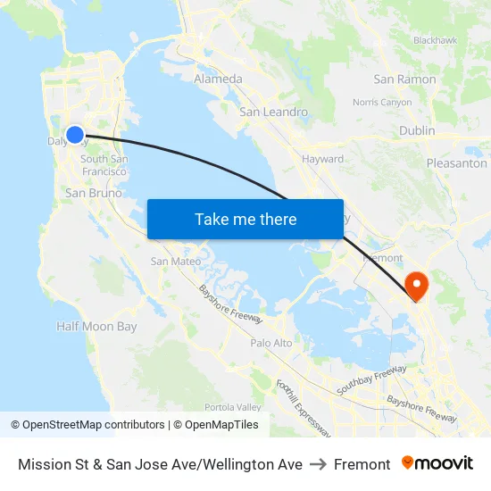 Mission St & San Jose Ave/Wellington Ave to Fremont map