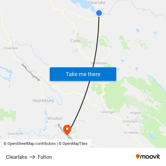 Clearlake to Fulton map