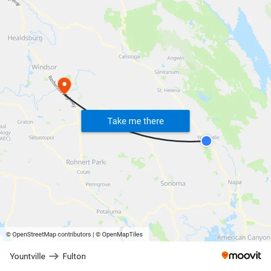 Yountville to Fulton map